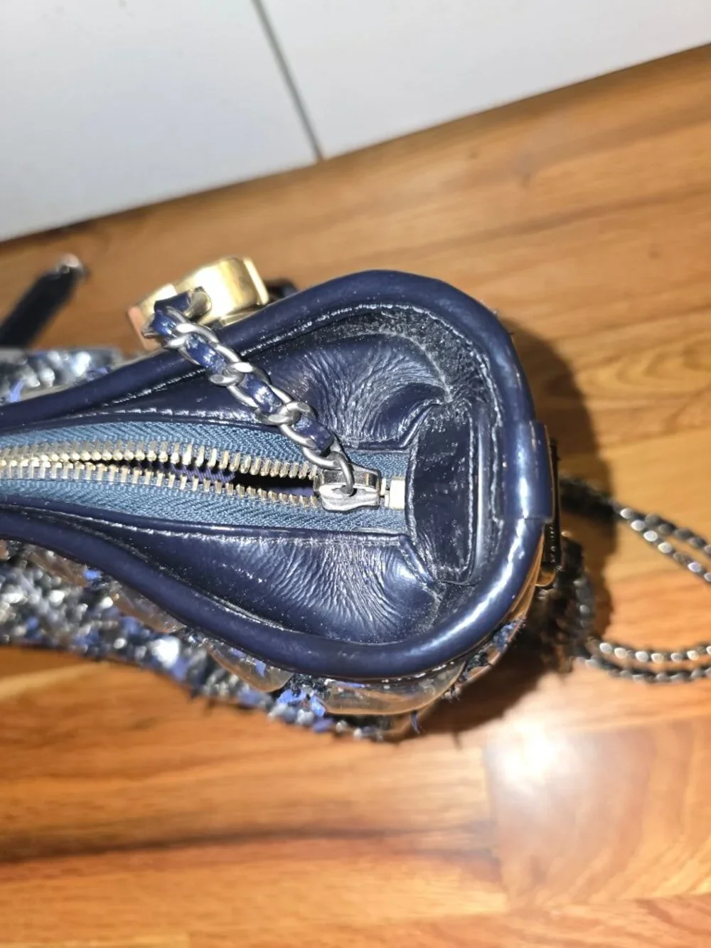 CHANEL Blue/Black Tweed Shoulder Bag
